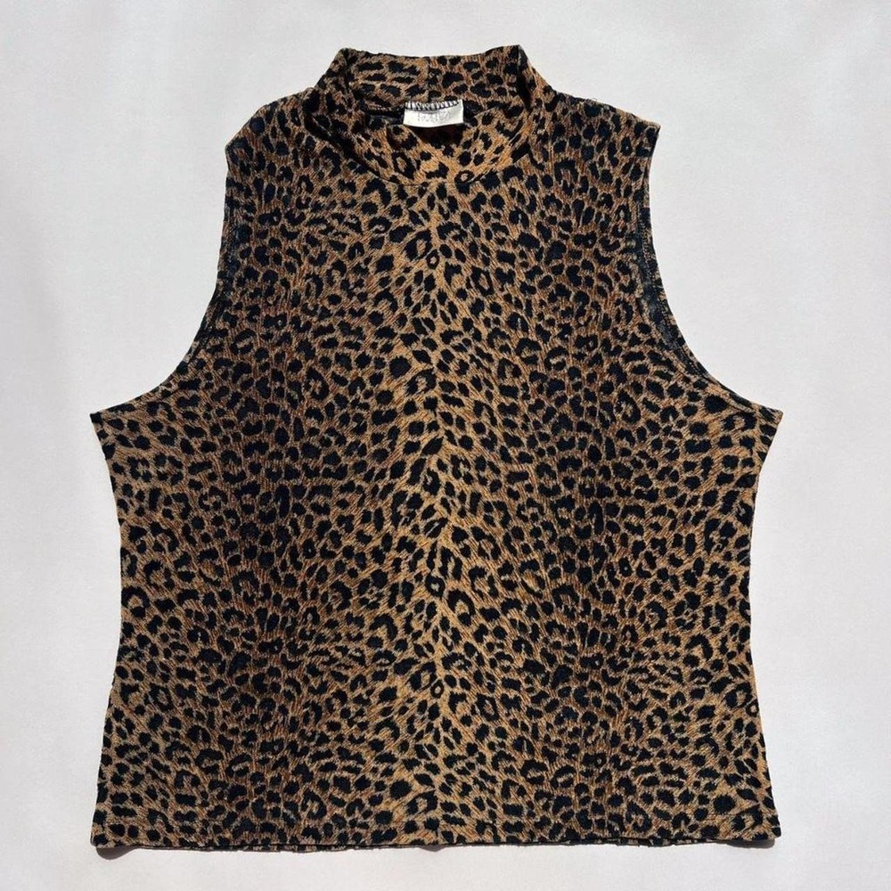 Vintage La Senze Lingerie Leopard Print Cheetah Semi-Sheer Turtleneck Tank